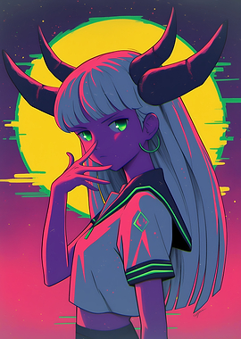 Anime Girl with Horns and Sailor Outfit