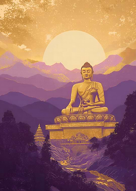 Buddha Statue in Mountain Landscape