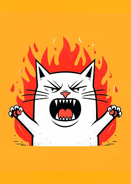 Angry Cat in Flames Cartoon
