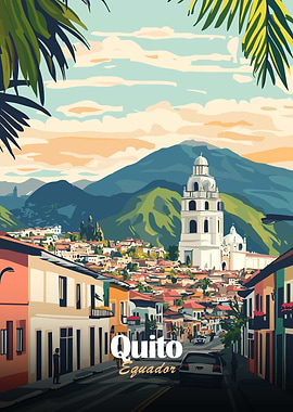 Quito Ecuador Cityscape Illustration