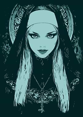 Stylized Nun Portrait in Teal