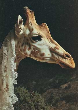 Giraffe with Lace Veil Portrait
