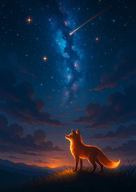 Fox gazing at the night sky