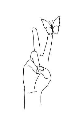 Peace Sign with Butterfly Minimalist Line Art