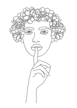 Floral Crown Shhh Minimalist Line Art