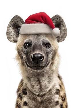 Christmas Hyena with Santa Hat
