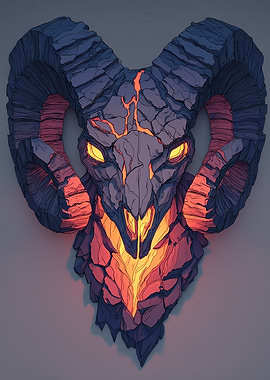 Stone Ram Head with Glowing Eyes