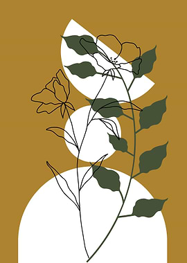 Floral Line Art with Geometric Shapes