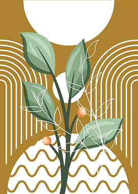 Abstract Botanical Illustration with Geometric Elements