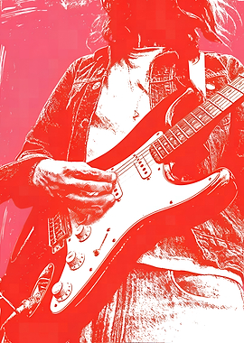 Red and White Guitar Player