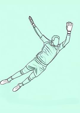 Goalkeeper in Action Minimalist Line Art