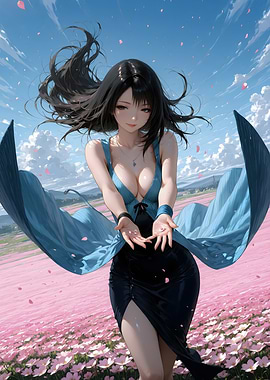 Anime Girl in Flower Field