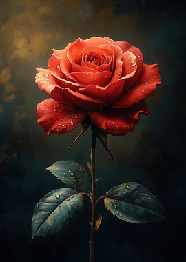 Red Rose with Water Droplets