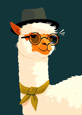 Hipster Alpaca with Fedora Cute Funny Minimalist Art Illustration