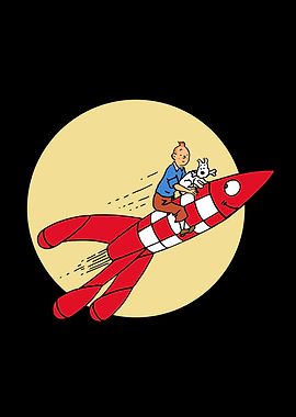 Tintin and Snowy on Rocket