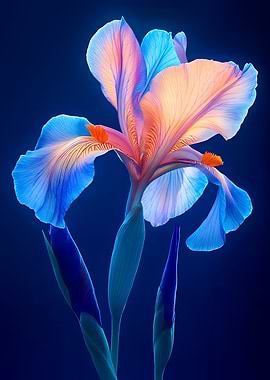 Glowing Iris Flower on Dark Blue