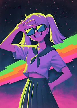 Anime Girl with Sunglasses and Peace Sign