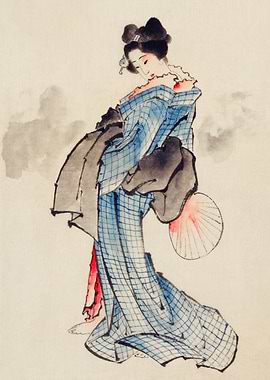 Hokusai Style Japanese Woman Ukiyo-e Vintage Portrait