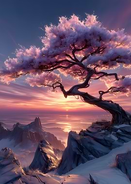 Cherry Blossom Tree at Sunset