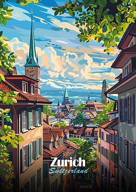 Zurich, Switzerland Cityscape Art