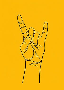 Rock On Hand Sign Minimalist Line Art