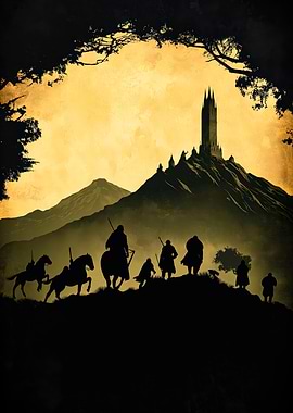 Silhouette of Warriors and Tower Landscape