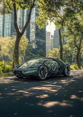 Futuristic Car in Urban Park Setting