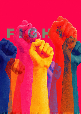 Colorful Raised Fists - Fight for Rights