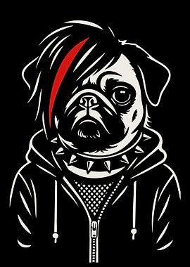 Funny Emo Pug with Goth Fashion Cute Dog Theme Art Illustration
