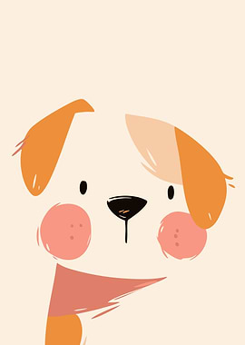 Cute Dog Cream Pastel Minimalist Illustration Art