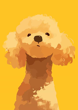 Cute Golden Poodle Portrait Funny Minimalist Art Illustration Yellow Theme