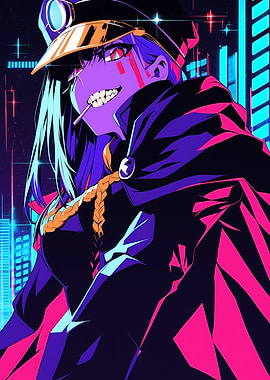 Anime Girl in Cyberpunk Cityscape