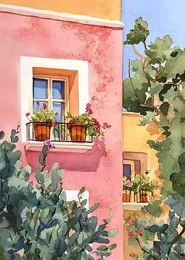 Watercolor Painting of European Buildings