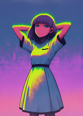 Anime Girl with Hands Behind Head