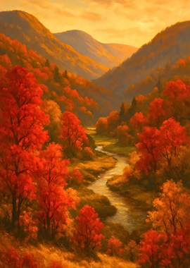 Autumn River Valley Landscape