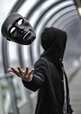 Hooded Figure with Floating Mask