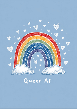 Queer AF Rainbow with Hearts
