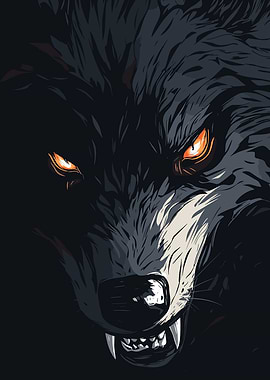 Intense Wolf Portrait with Glowing Eyes