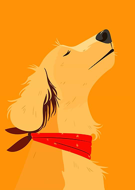 Golden Retriever with Bandana Cute Dog Minimalist Art Illustration