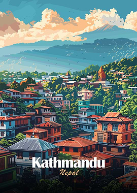 Kathmandu, Nepal Cityscape Illustration