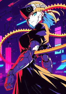Cyberpunk Anime Girl in Neon Cityscape