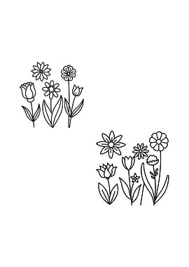 Floral Line Art Flower Arrangements
