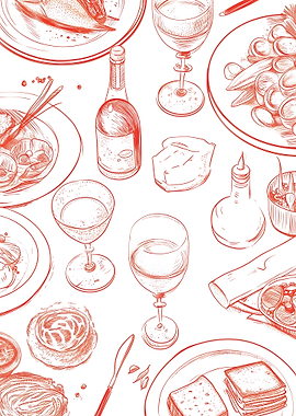 Food and Wine Sketch Illustration