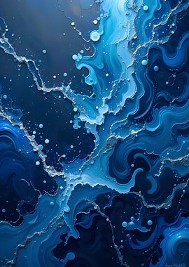 Abstract Blue Fluid Art with Silver