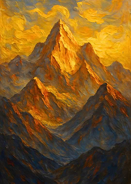 Golden Mountain Peaks Painting