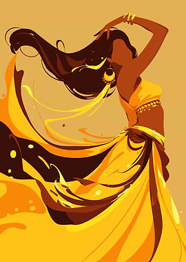 Golden Belly Dancer Minimalist Art Illustration