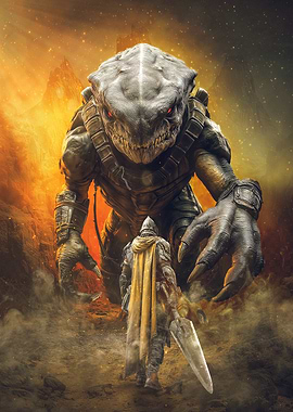 Knight Facing a Giant Monster