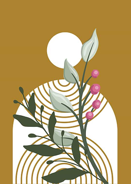 Botanical Illustration with Geometric Elements