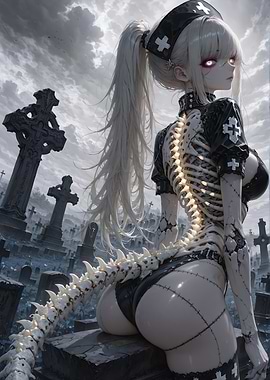 Gothic Nurse in Graveyard