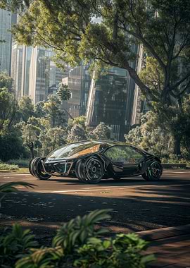 Futuristic Car in Urban Nature Setting